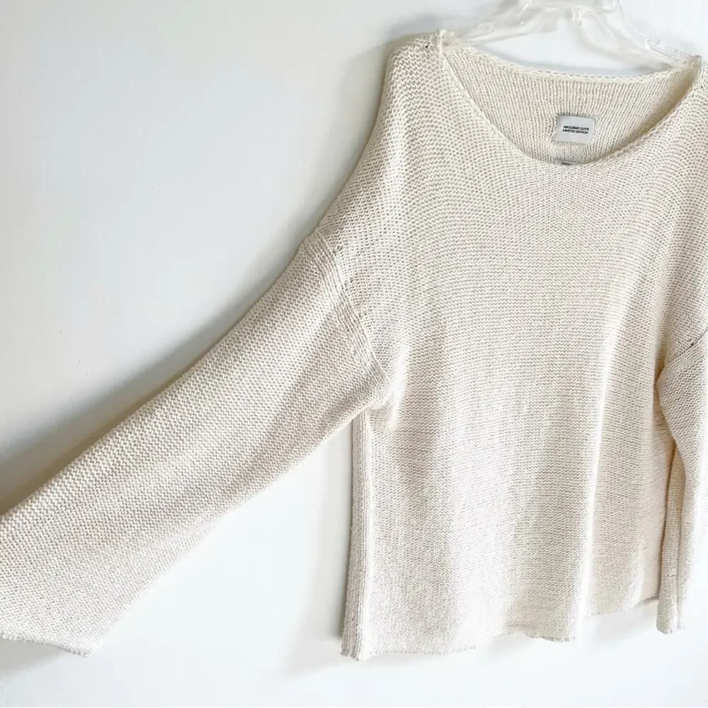 Massimo Dutti Cream Knit Open Neck Sweater